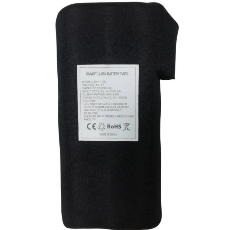 Quần áo 12V 10Ah pin 11.1V vải đen bọc với ổ sạc DC cho áo khoác sưởi ấm