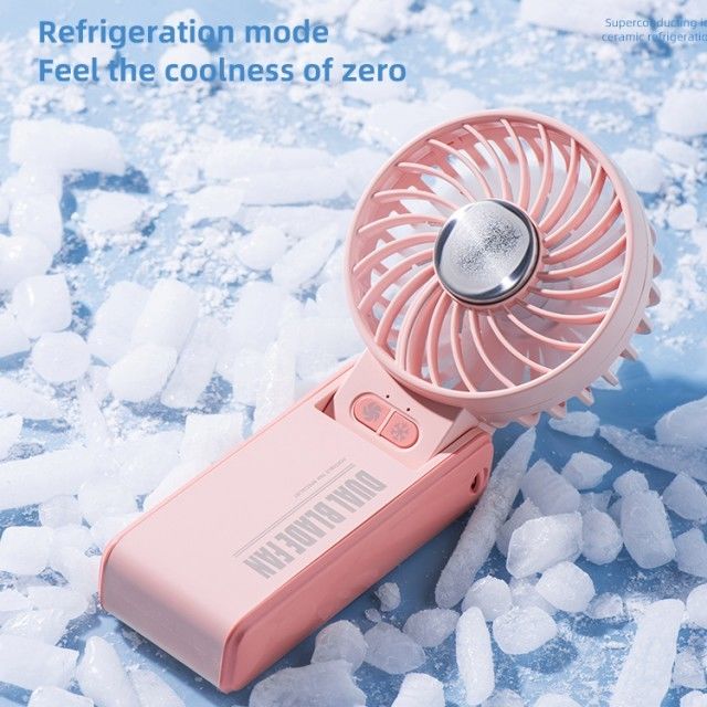 Mini cá nhân Double Fan Blade Double Motor 180 độ Foldable Fan cầm tay với tủ lạnh đá sứ siêu dẫn